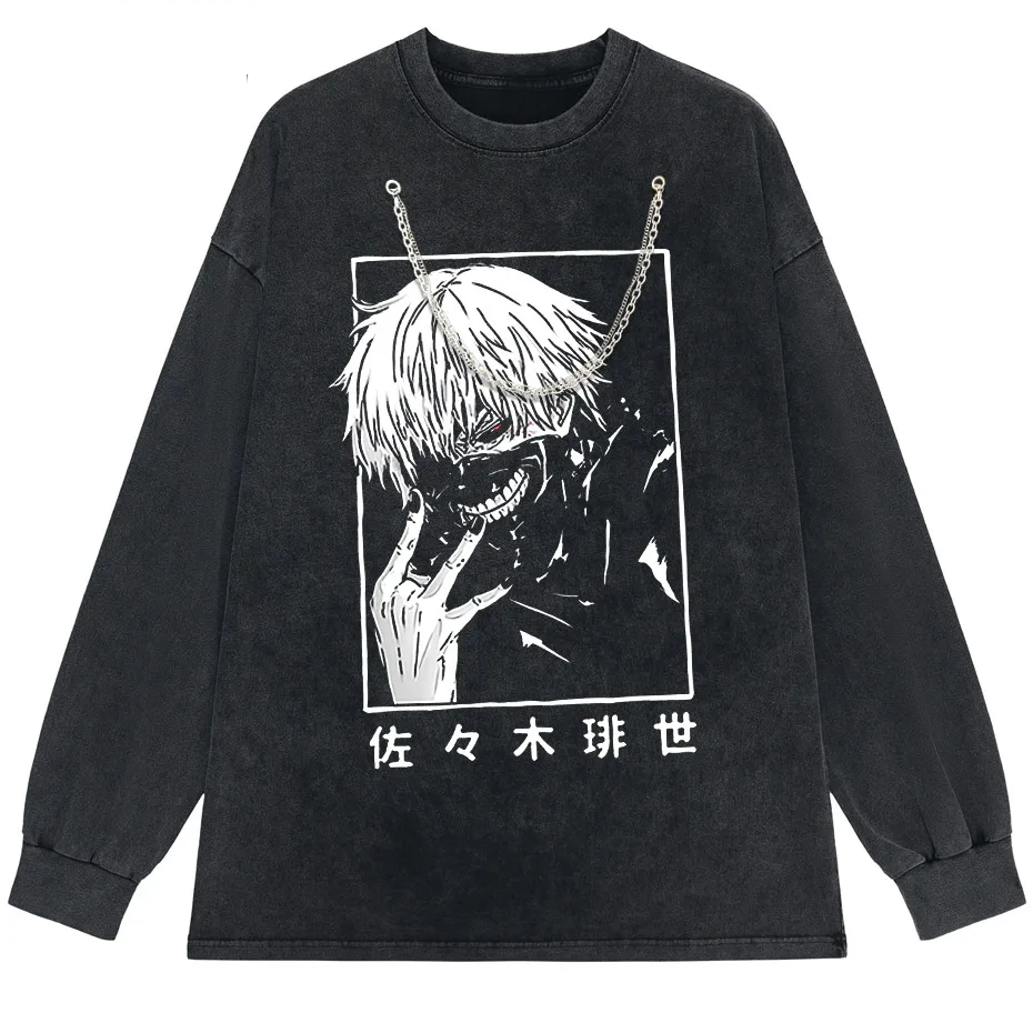Washed Japanese Anime Graphic Streetwear T-Shirt