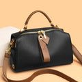 Crossbody Tote Bag Solid PU Leather Shoulder Women (Black)