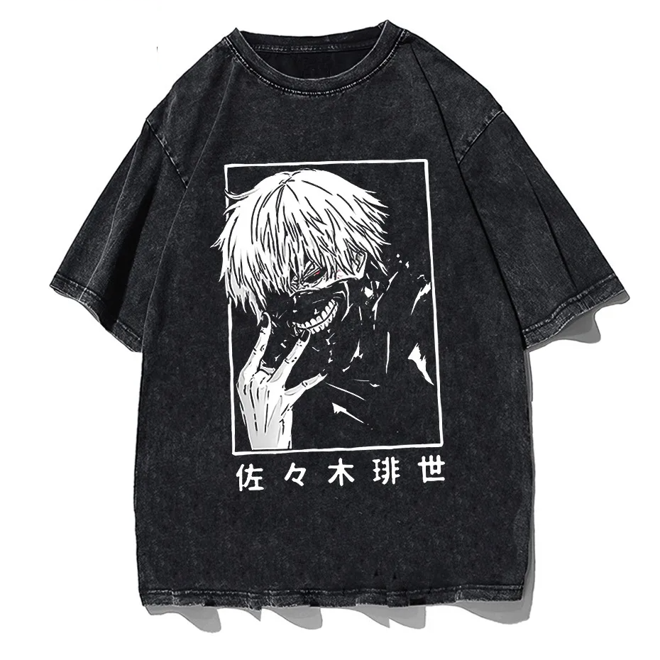 Washed Japanese Anime Graphic Streetwear T-Shirt
